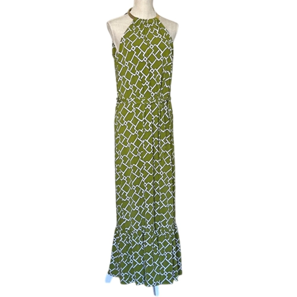 MICHAEL Michael Kors Halter Maxi Dress Hammered Gold Tone Necklace Collar -Large